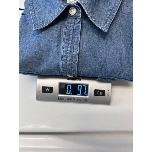 Croft & Barrow Medium Denim Button-Up Shirt 100% Cotton Blue Long Sleeve - Picture 8 of 8
